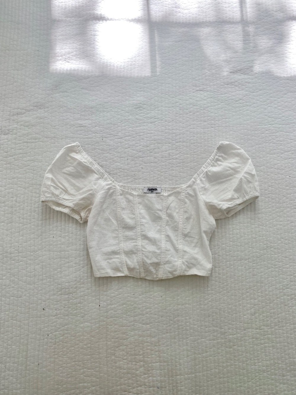 White cotton RSQ puff sleeve top